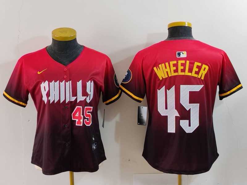 Womens Philadelphia Phillies #45 Zack Wheeler Number Red 2024 City Connect Limited Jerseys